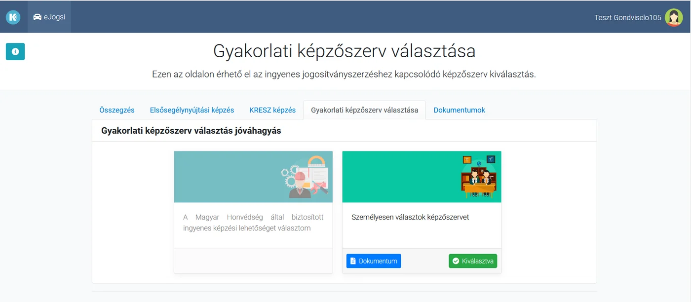 A gyakorlati képzőszerv szülői jóváhagyása a KRÉTA eJogsi felületén